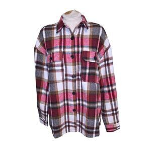 Cupshe‎ Long Sleeve Plaid Flannel Button Shirt Size Medium NWT
